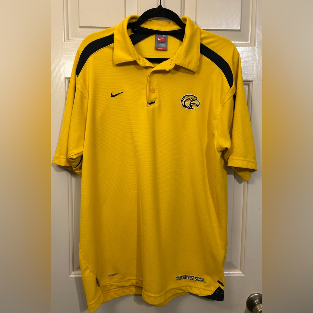 Nike Southern Miss Eagles Dri Fit Yellow Polo Shirt With Black Trim